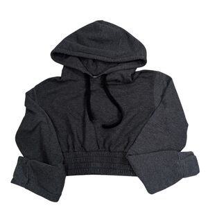 TALENTLESS Charcoal Cropped Drawstring Hoodie
